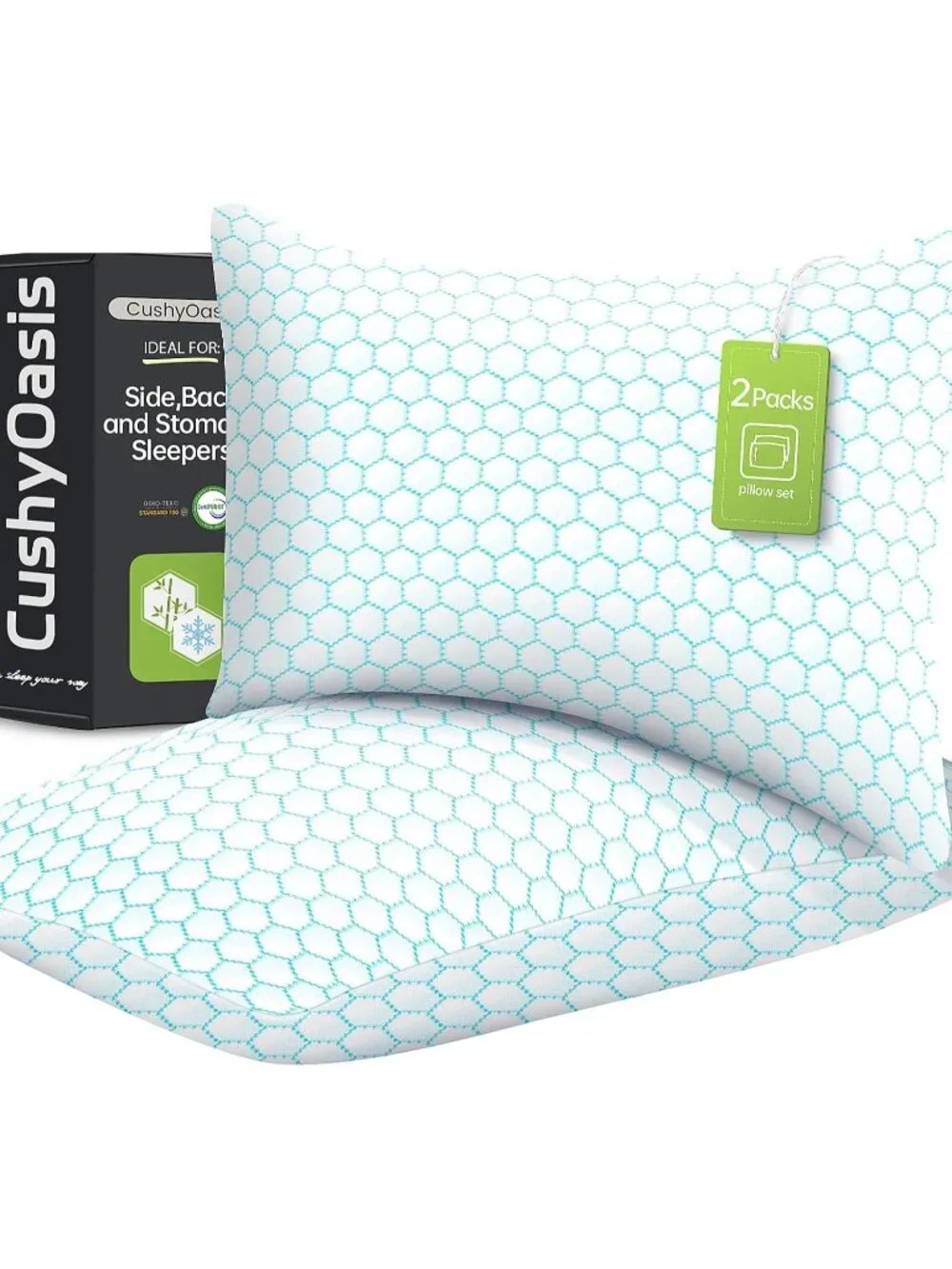 〽️Cooling Pillow King Size Set of 2 Blue Shredded Memory Foam Adjustable Pillows